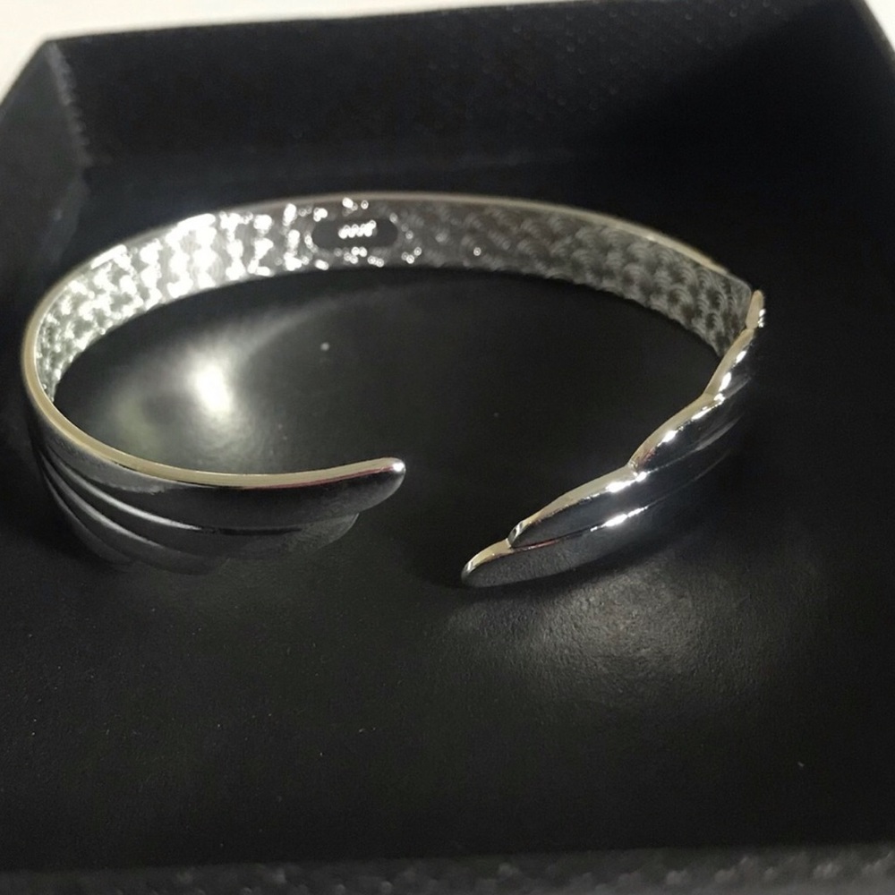 Sterling Silver Open Cuff Bracelet - Sleek Wing Design